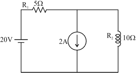 When the only current source is active in the circuit, find the current through the 10Ω resistor.