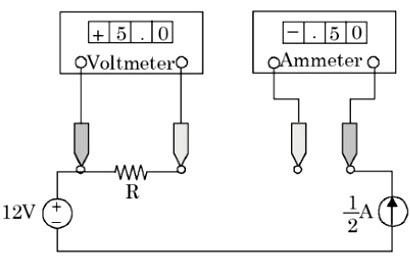 Based on the voltmeter and ammeter readings in the measuring network, determine the value of the resistor R