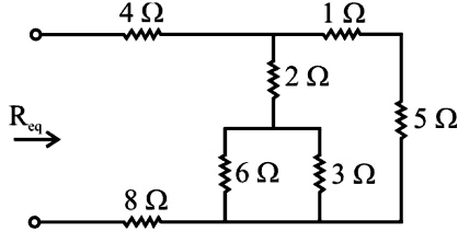 Find the equivalent resistance, Req looking into the terminals of the following circuit as Indicated