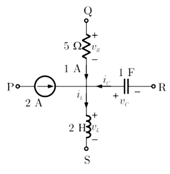 A segment of a circuit is shown in the figure below. if VR=5V and Vc = 4 sin2t V, the voltage VL is