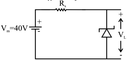 The Zener diode in the circuit has a Zener voltage Vz of 15 V and a power rating of 0.5 Watt. If the input voltage is 40 V.