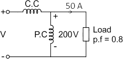 The voltage across a load is 200 V and the current flowing through it is 50 A at a l