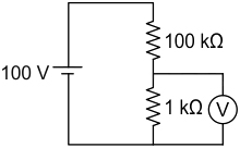 If the voltmeter has a range of 2 V and sensitivity is 1 kΩ/V, what will be the reading of the voltmeter in the circuit?