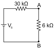 A voltmeter connected across 15 kΩ resistor reads 10 V. Voltmeter is rated at 500 Ω