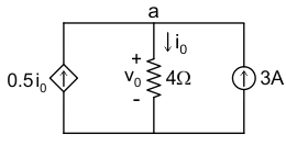 Find the voltage V0 across 4 Ω resistor in the following circuit.