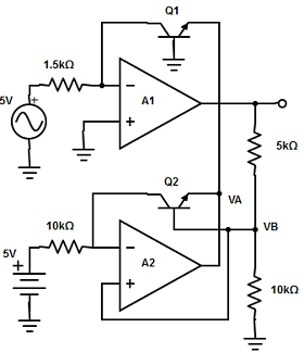 Calculate the base voltage of Q2 transistor in the log-amp using two op-amps?