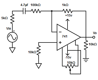 Determine the bandwidth of the AC inverting amplifier for high cut-off frequency of 15 Hz?