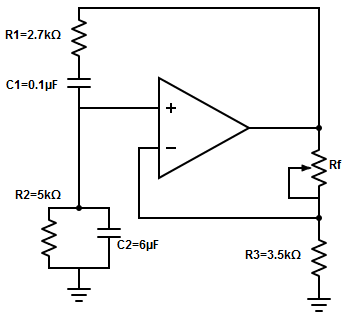 Determine the value of fo, ß and Rf from the following circuit diagram.