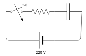 What is the voltage in the resistor as soon as the switch is closed at t=0.