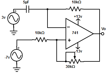 The following circuit represents a square wave generator. Determine its output voltage