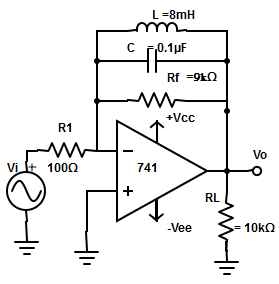From the circuit given below find the gain of the amplifier