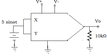 Find the output voltage for the squarer circuit given below, choose input frequency as 10kHz and Vref =10v