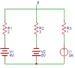 Find the voltage at node P in the following figure.
