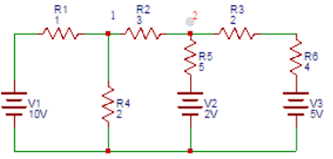 Find the voltage (V) at node 1 in the circuit shown.