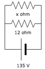 If the current through x ohm resistance in the circuit is 5A, find the value of x.
