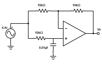 Determine the angle for given circuit diagram, if the frequency of input signal is 1khz