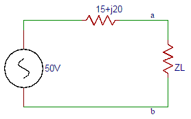In the circuit shown below, find the value of load impedance for which source delivers maximum power.