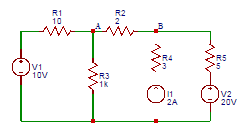 Consider the circuit shown below. Find the voltage across 2Ω resistor due to the 10V voltage source using Superposition theorem.
