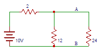 Consider the circuit shown below. Find the equivalent Thevenin’s voltage between nodes A and B.