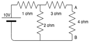 Calculate the Thevenin resistance across the terminal AB for the following circuit.