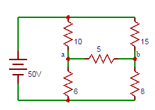 Determine the equivalent Thevenin's voltage between terminals ‘a’ and ‘b’ in the circuit shown below.