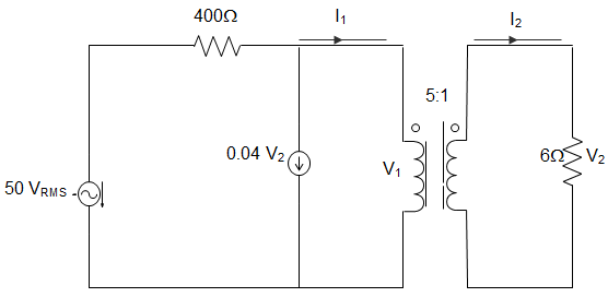 average power delivered to the 6 Ω load in the circuit of figure below is